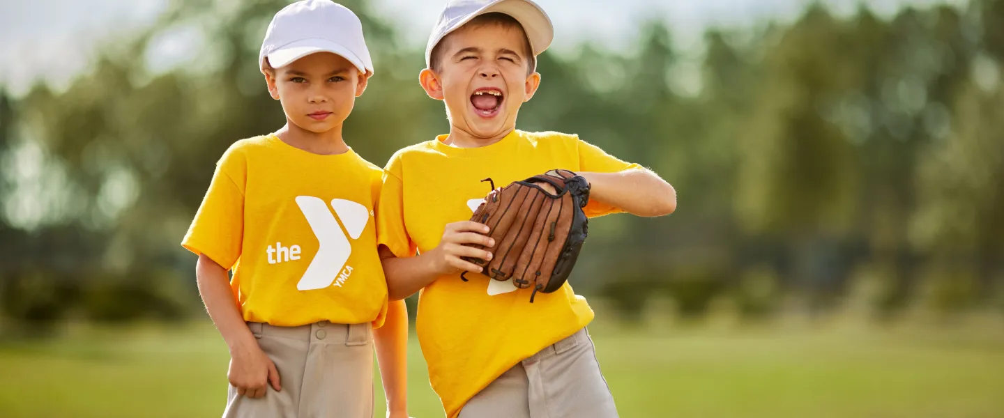 Two kids playing baseball
